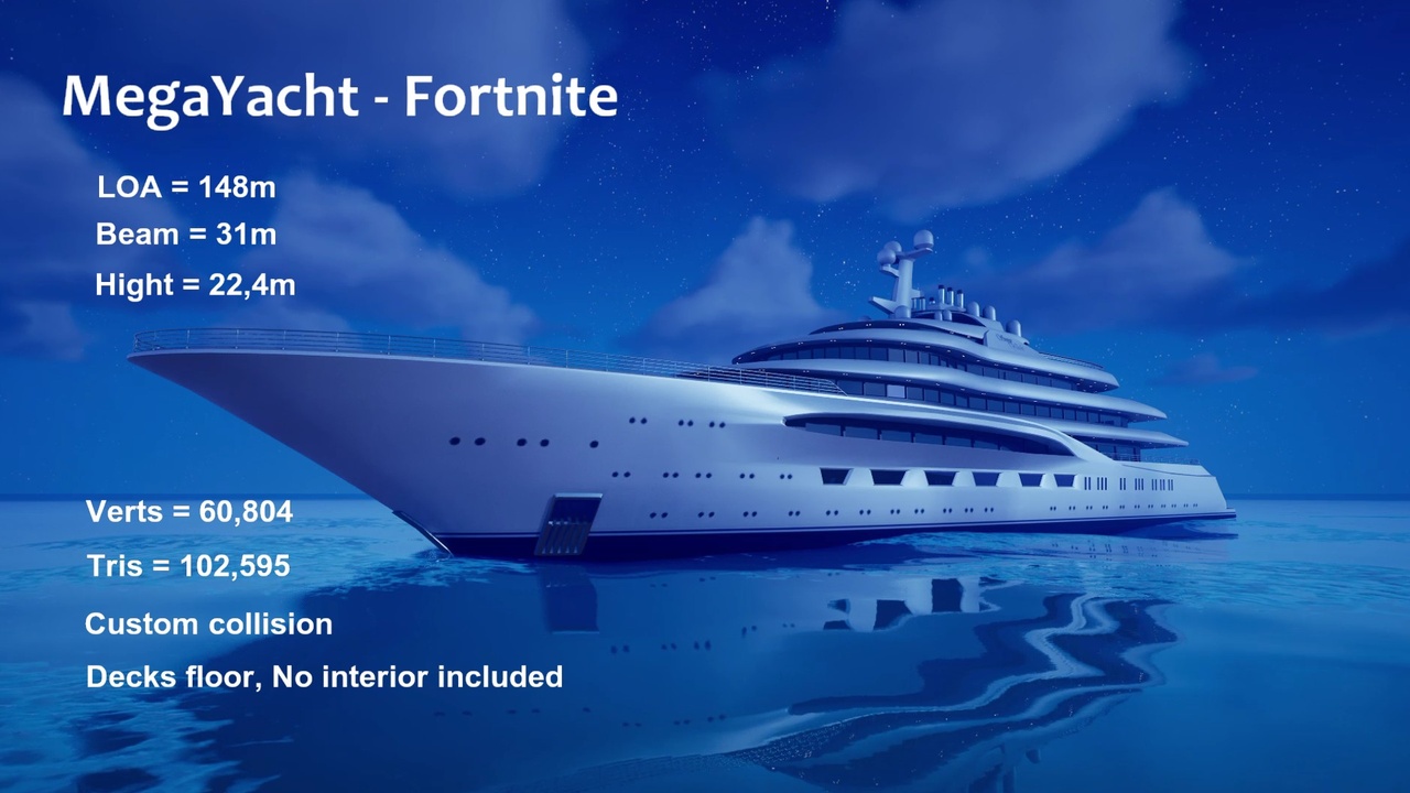 Media 1 for listing Mega Yacht 148m – Fortnite Premium Asset