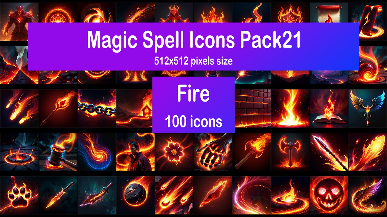 Media 1 for listing Magic Spell Icons Pack21 - Fire
