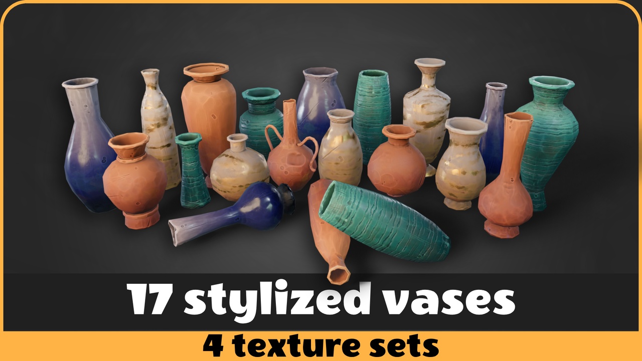 Media 1 for listing Stylized Vase Pack – 17 Unique Models + 4 Texture Sets