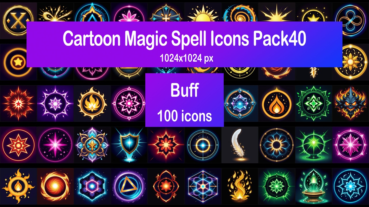 Media 1 for listing Cartoon Magic Spell Icons Pack40 - Buff
