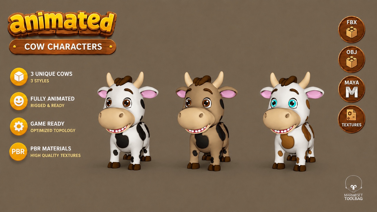 Media 1 for listing Animated Cow Cute Farm Low-poly 3D model