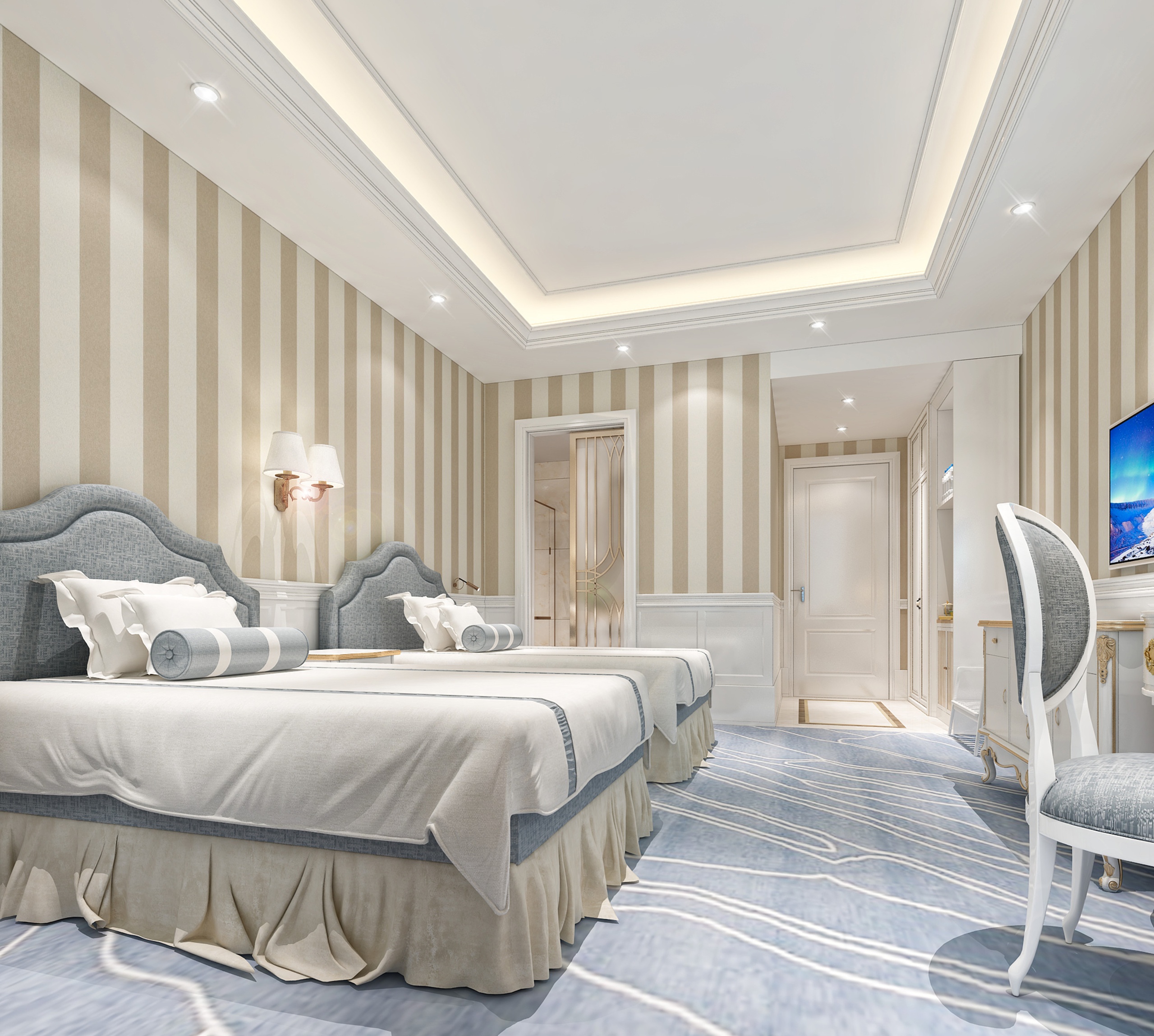 Media 1 for listing French Neoclassic Hotel Suite | Luxury Elegant Hotel Twin Room & Bathroom