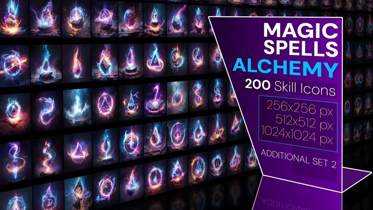 Media 1 for listing 200 additional magical spell icons themed around - Alchemy. Pack 2
