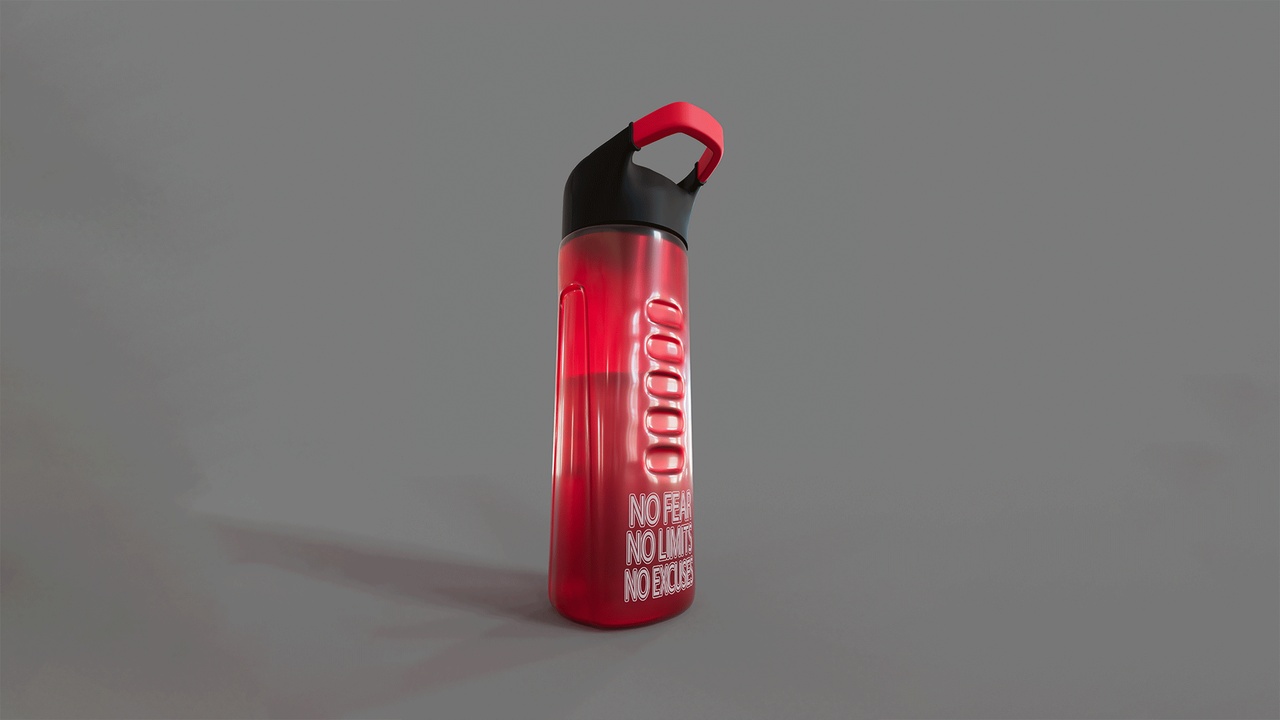 Media 1 for listing 3D Sports Water Bottle Model | Bold Red Design with Motivational Quote