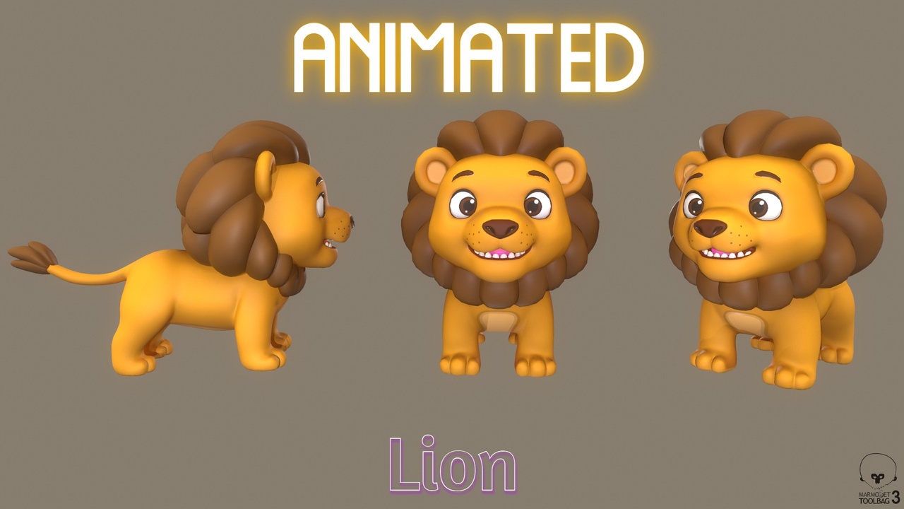 Media 1 for listing Animated Cute Playful Brown Lion Low-poly 3D model