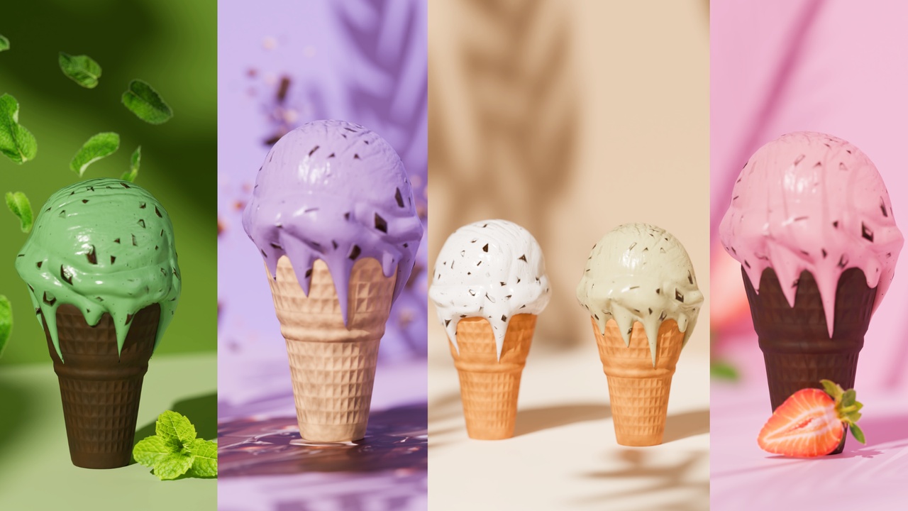 Media 1 for listing Ice Cream Cone 3D Model 5 Flavor Variations 4k PBR Textures