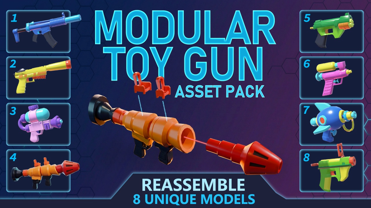 Media 1 for listing Modular Water Gun Toys: Stylized & Game-Ready