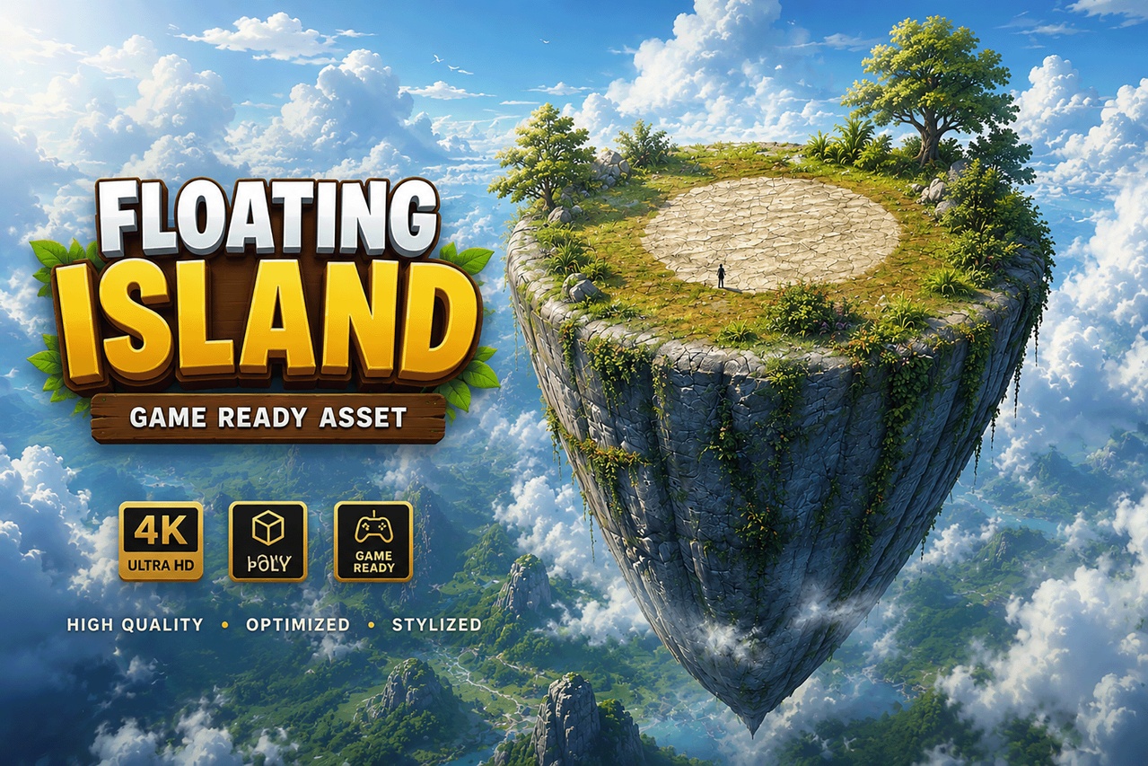 Media 1 for listing Stylized Anime Floating Island | Low Poly Game Ready Environment