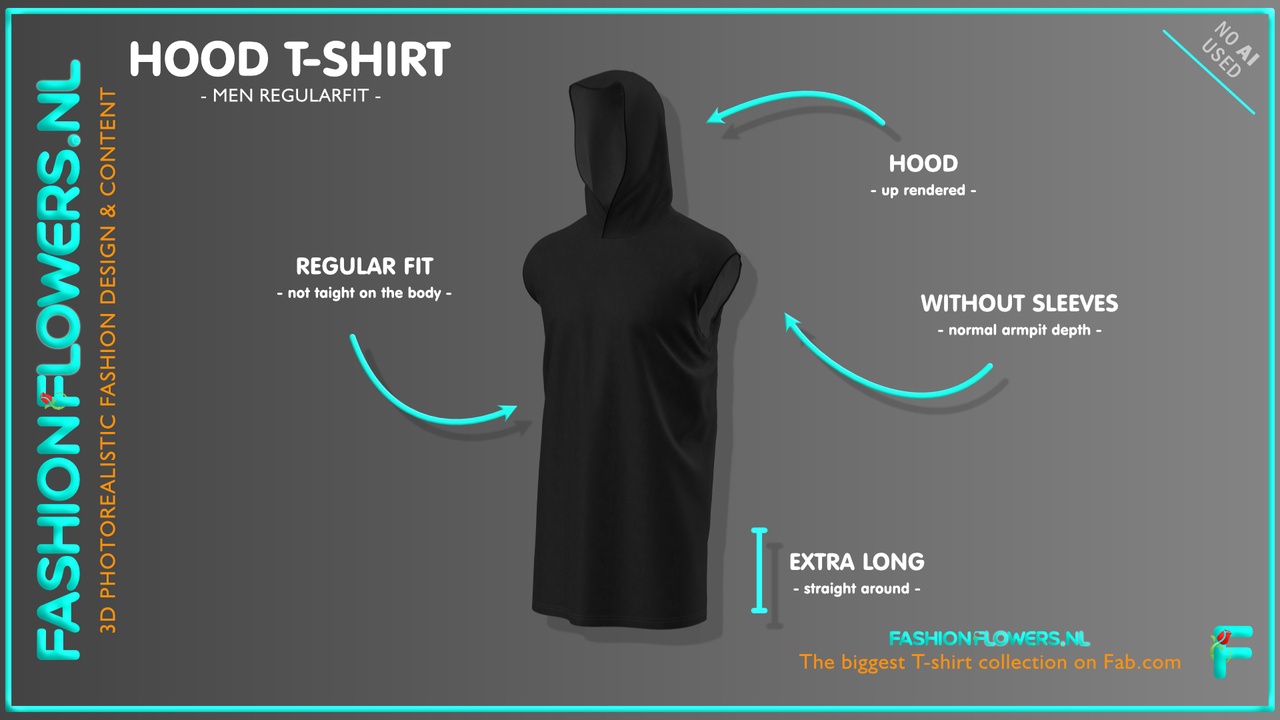 Media 1 for listing Black Colour Extra Long Sleeveless Hooded T-Shirt | Straight Hem | Cowl Shirt