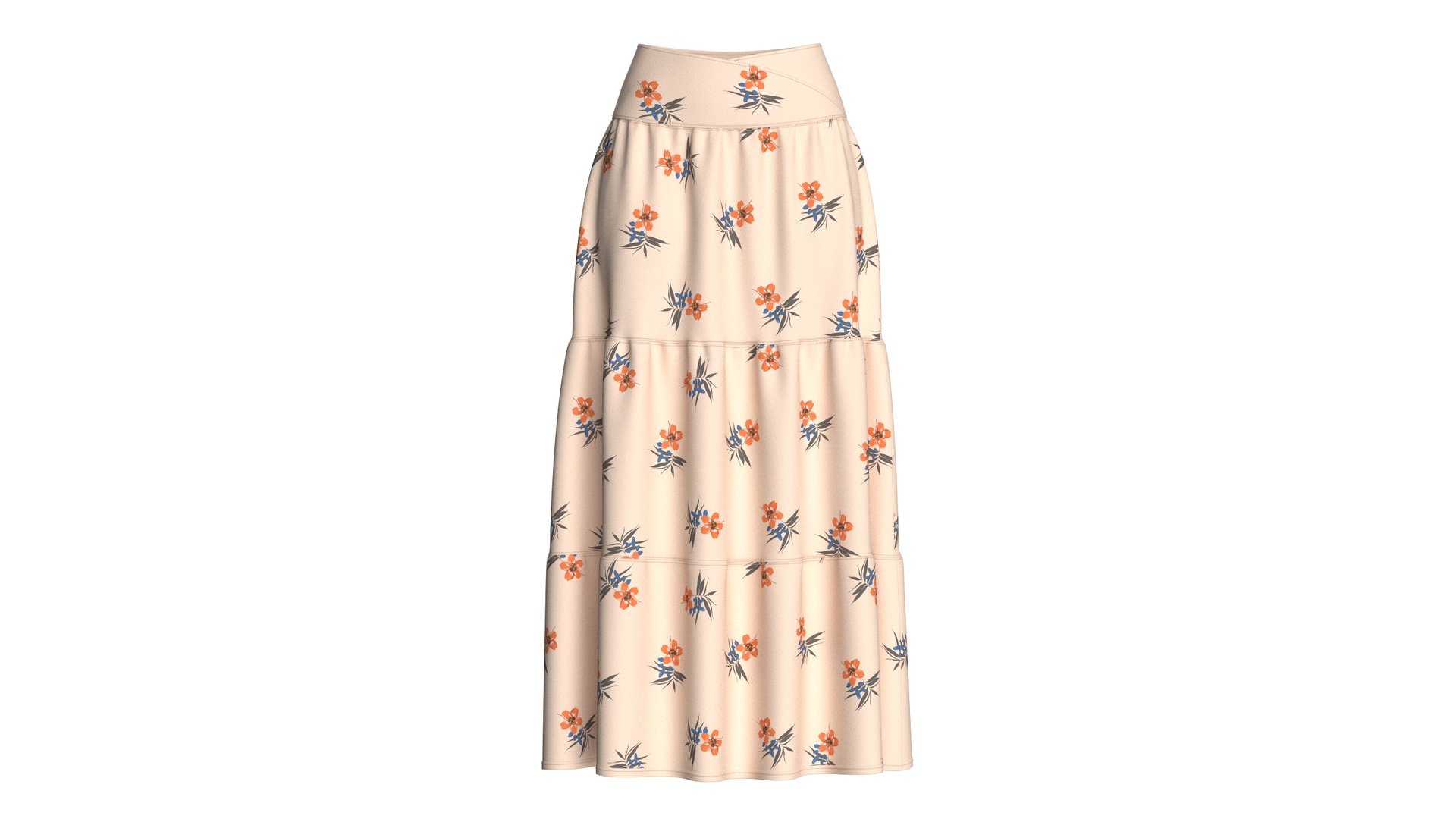 Media 1 for listing Girls Floral Printed Tiered Maxi Skirt | High Poly
