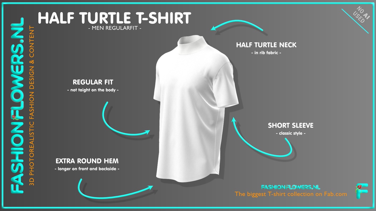 Media 1 for listing White Colour Half Turtleneck Extra Rounded Hem T-shirt | Short Sleeve Tshirt