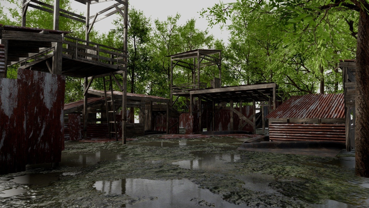 Abandoned Wooden Shacks with Trees 3D Scene 제품 등록을 위한 미디어 1개
