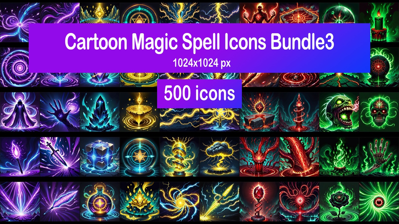 Media 1 for listing Cartoon Magic Spell Icons Bundle3