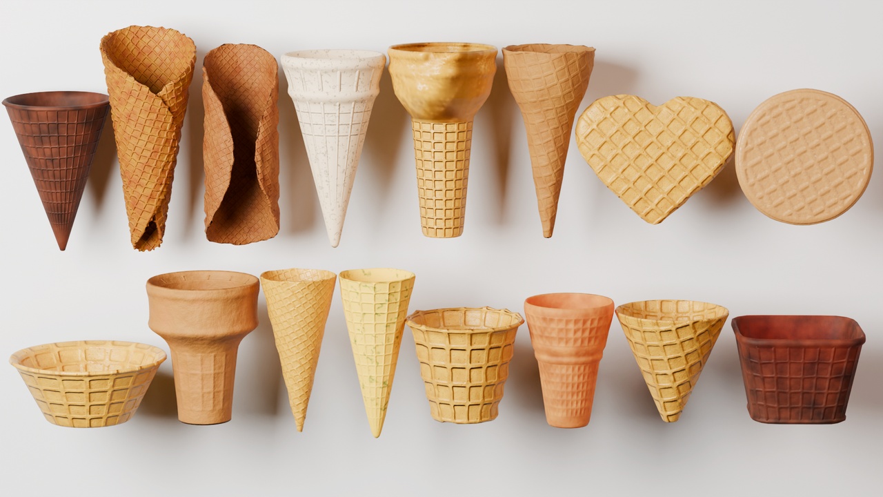 Media 1 for listing 3D Asset Pack | 16 Ice Cream Cone & Waffle 3D Models
