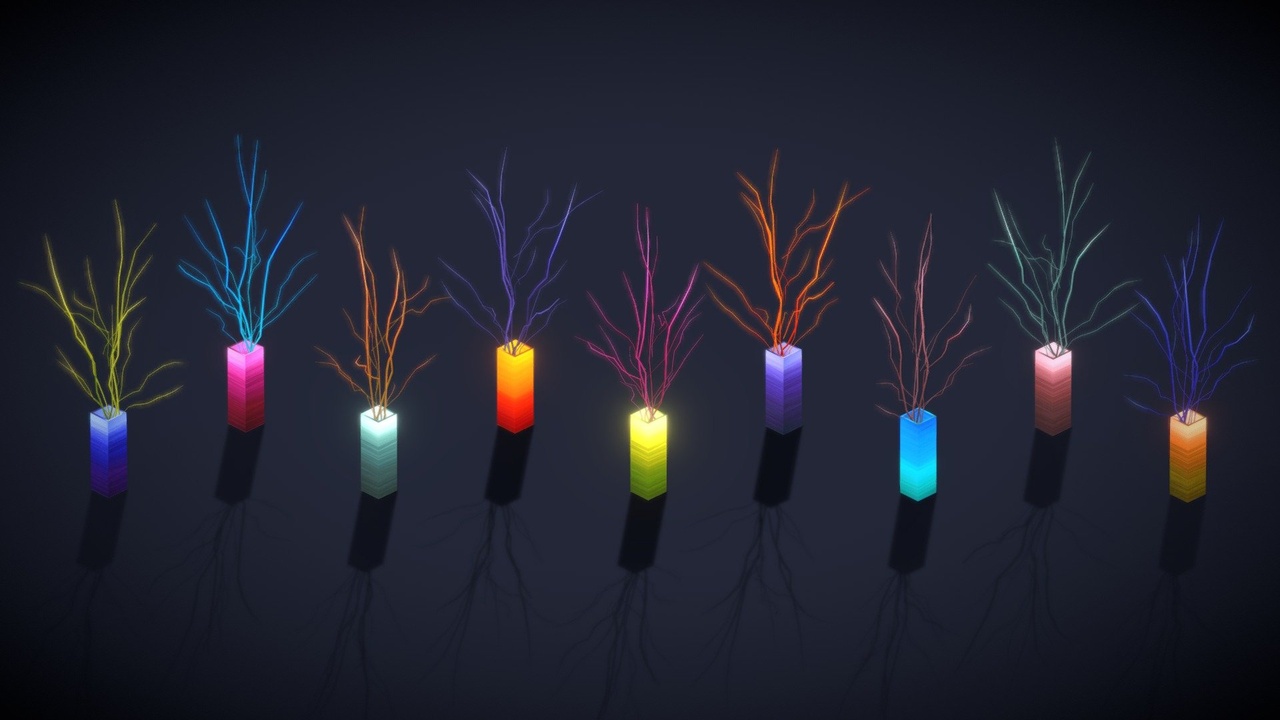 Media 1 for listing Low Poly Vases In Night - Beautiful Light Scene - Show Piece Decoration Object