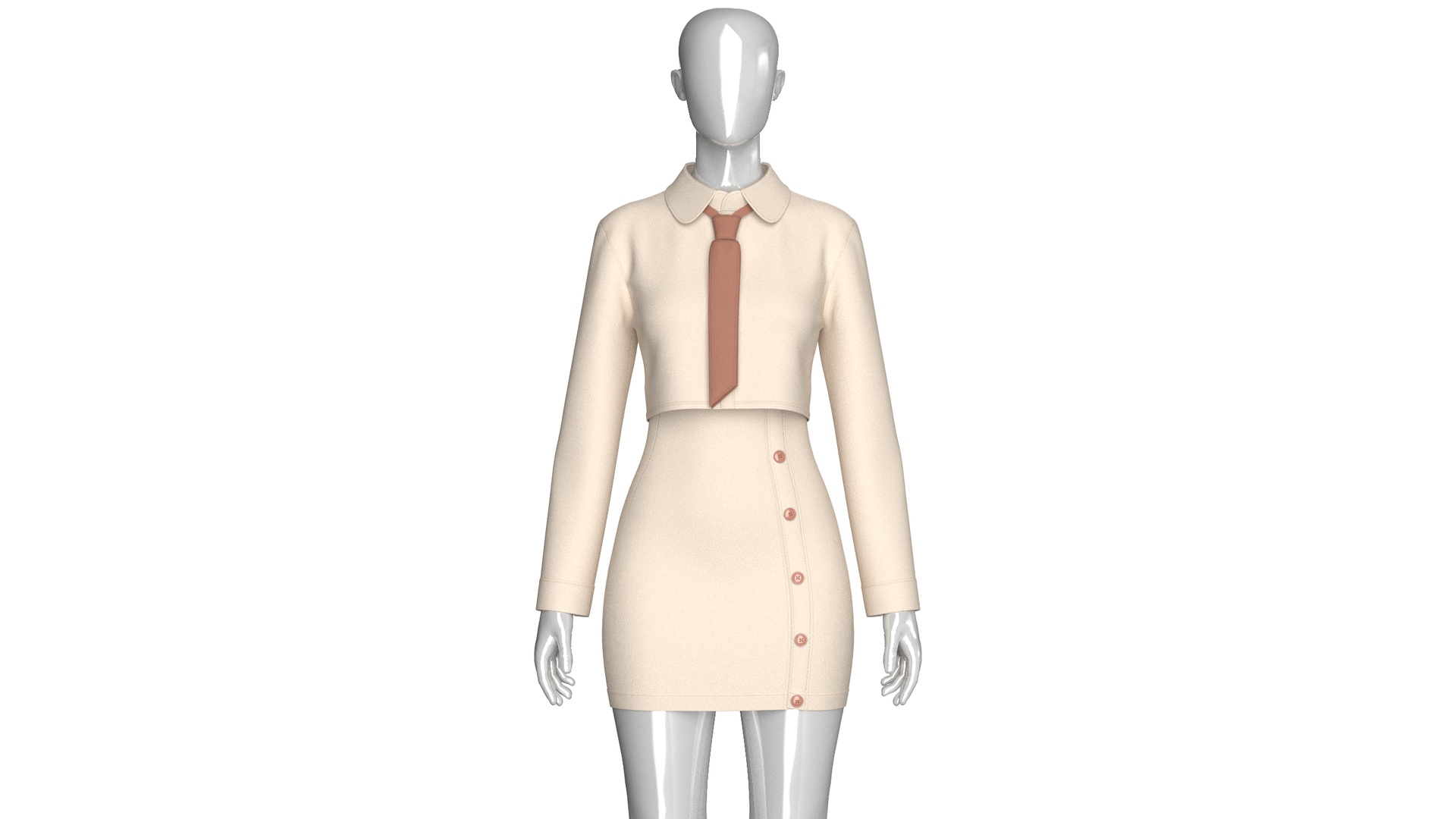 Media 1 for listing Girls Crop Shirt Tie With Side Button Skirt - Outfit | High Poly
