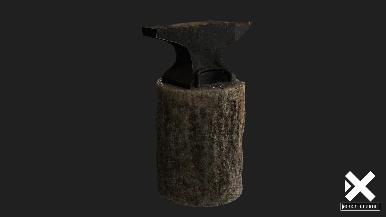 Media 1 for listing Old Weathered Blacksmith Anvil on Log - Realistic Forge Prop
