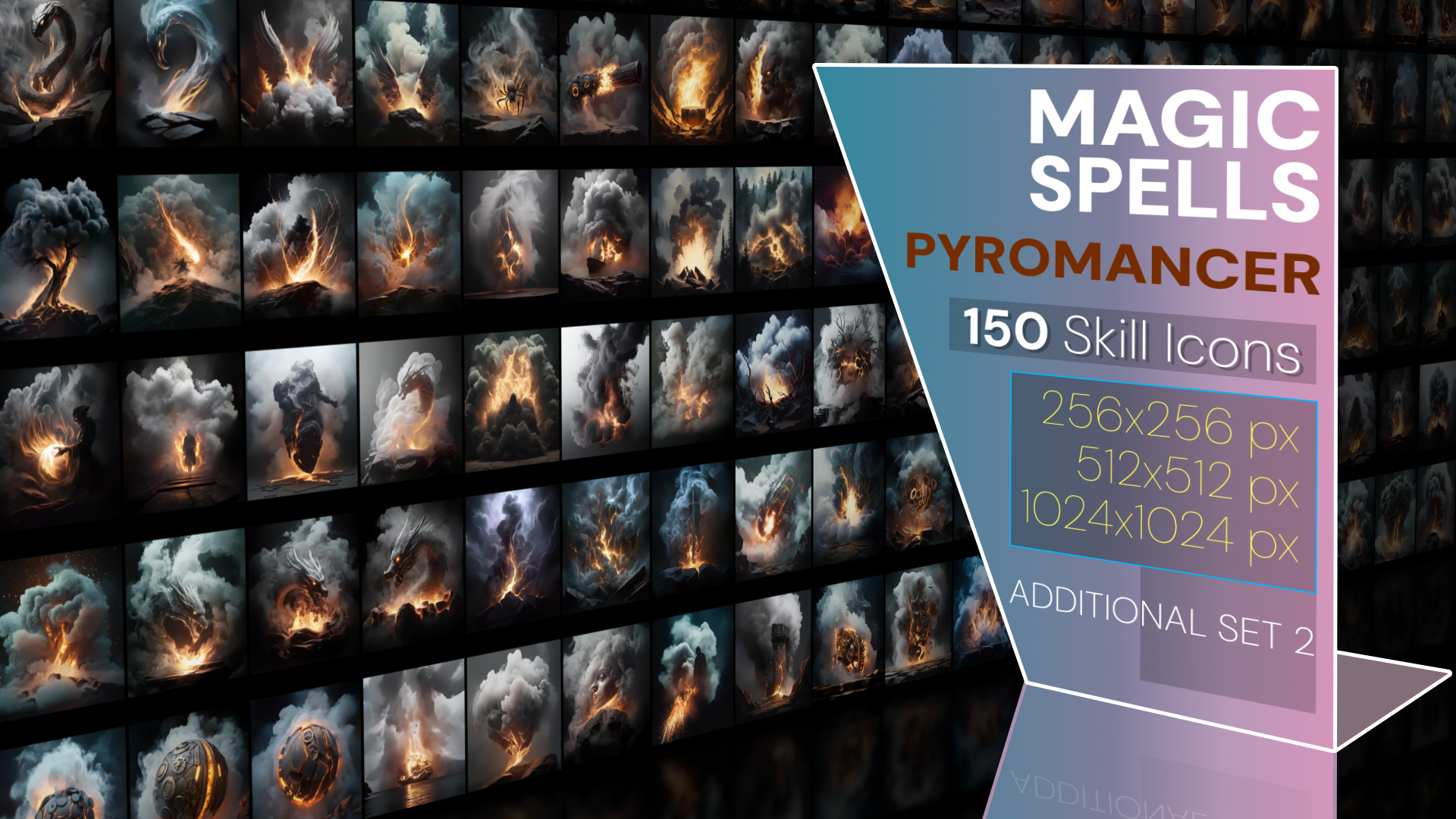 150 additional magical spell icons themed around - Pyromancer. Pack 2 | Fab
