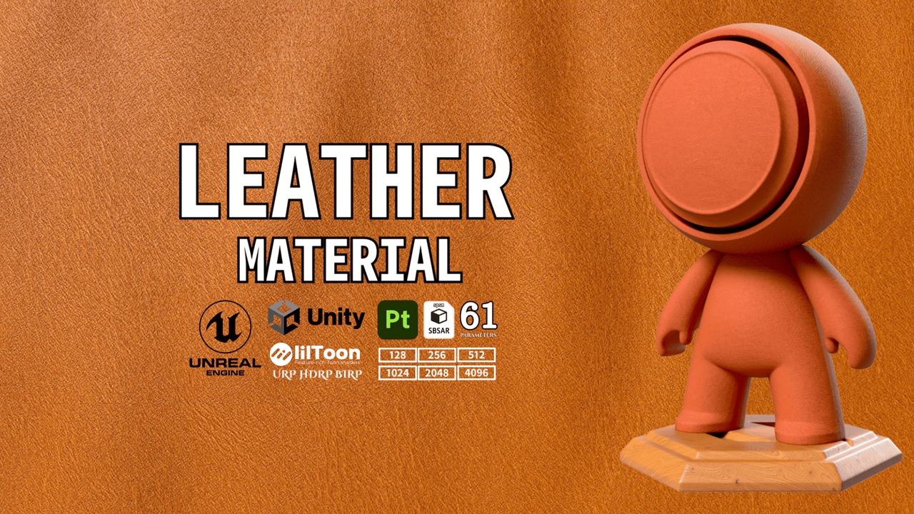 出品068-leather-Material【UE5 / Unity / sbsar / spsm / GLB / TextureMap / liltoon 】のメディア1