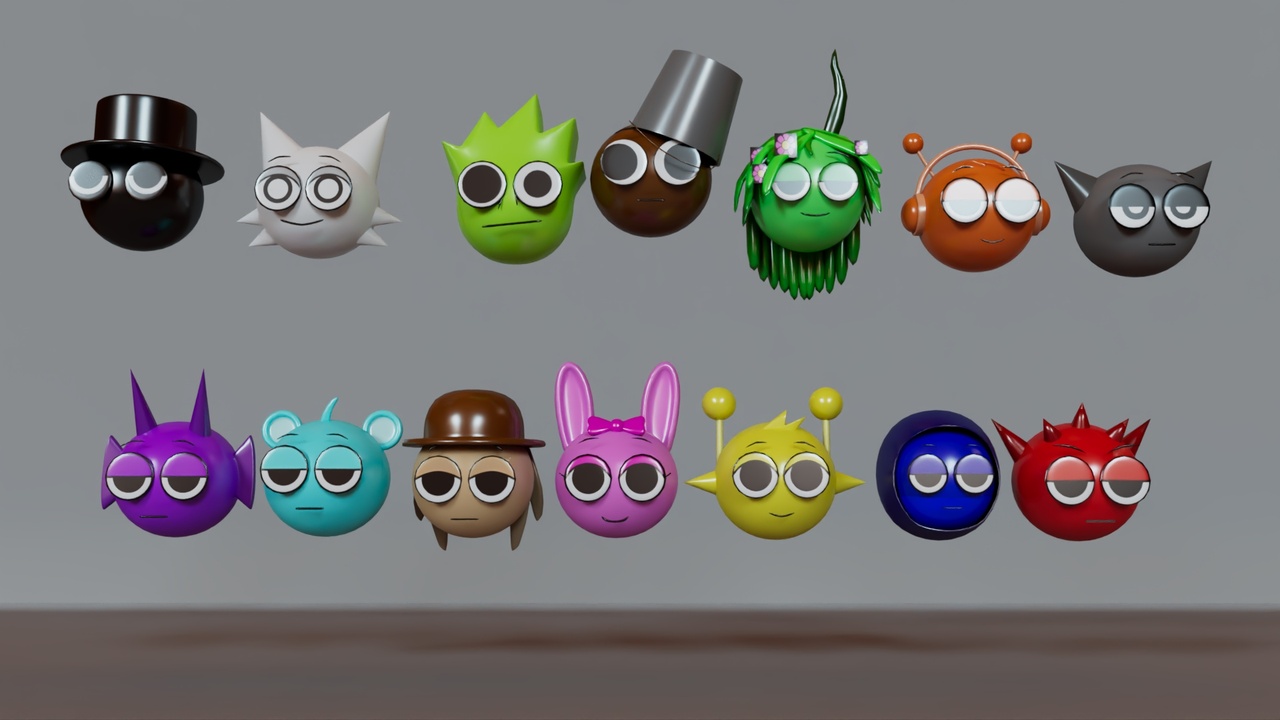 Media 1 for listing Sprunki Heads - 13 Unique 3D Head Collection
