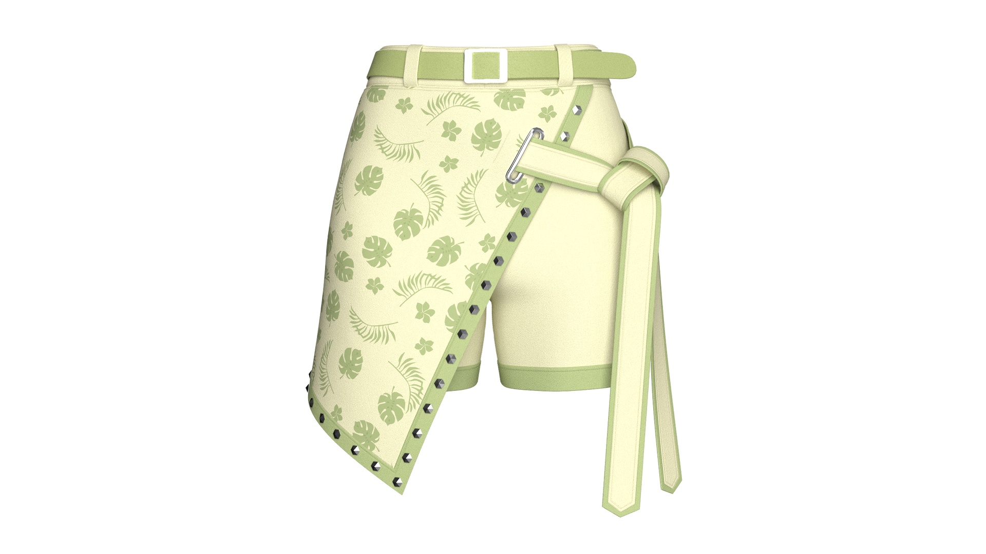 Media 1 for listing Girls Leaf Printed Wrap Shorts With Belt | High Poly
