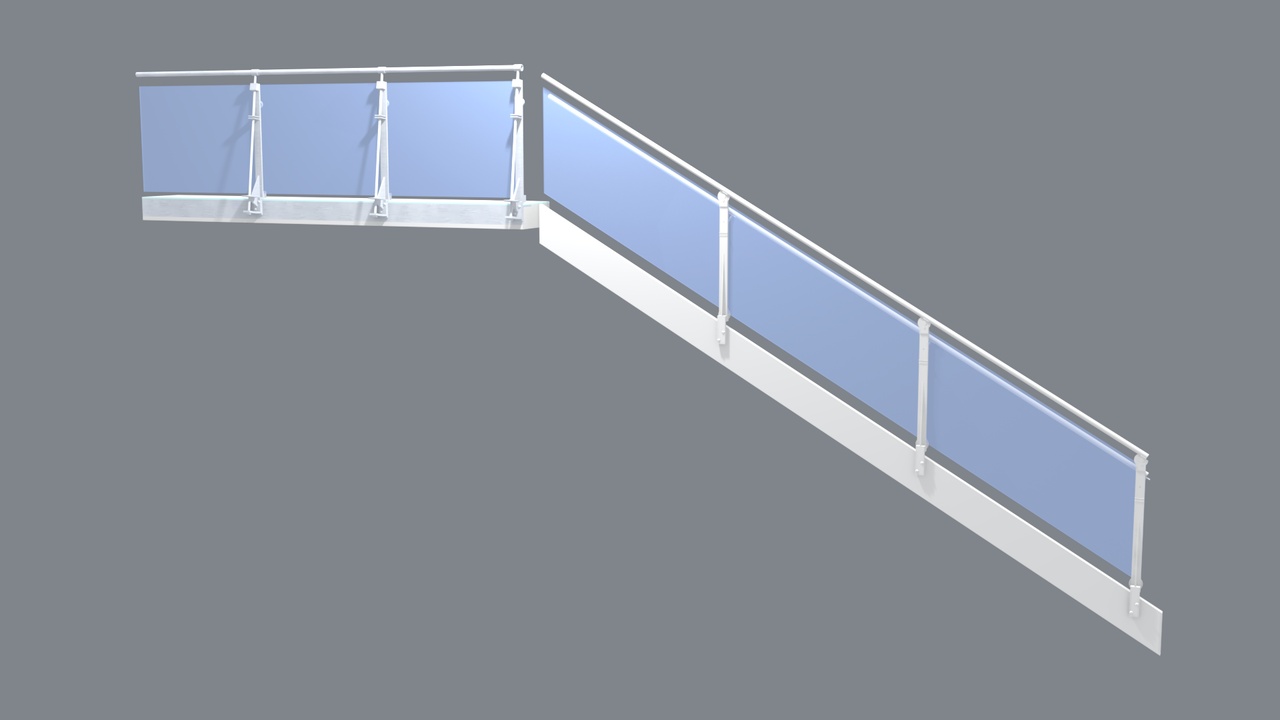 Media 1 for listing White Metal and Glass Railing System for Balcony and Stairs 3D Model