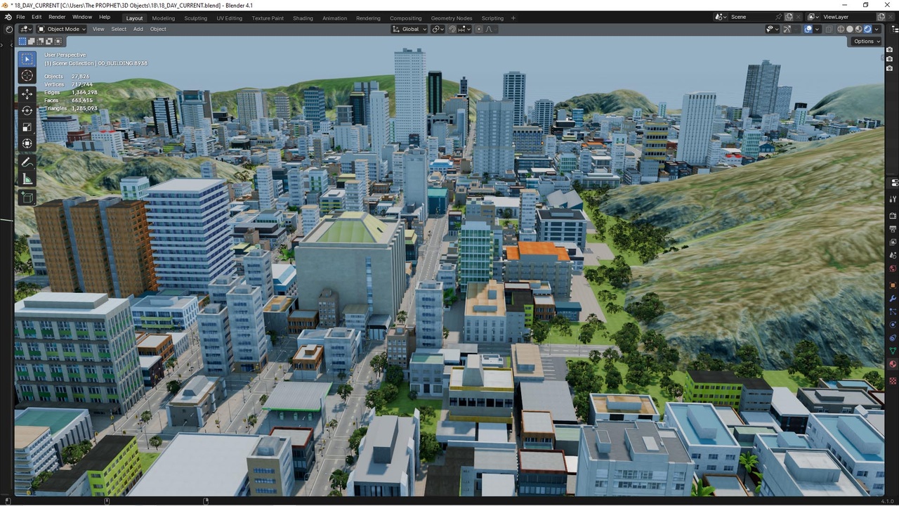 File multimediali per l'articolo 3x3 km Blender City Downtown Skyscraper Street 18 - DAY Low-poly: 1