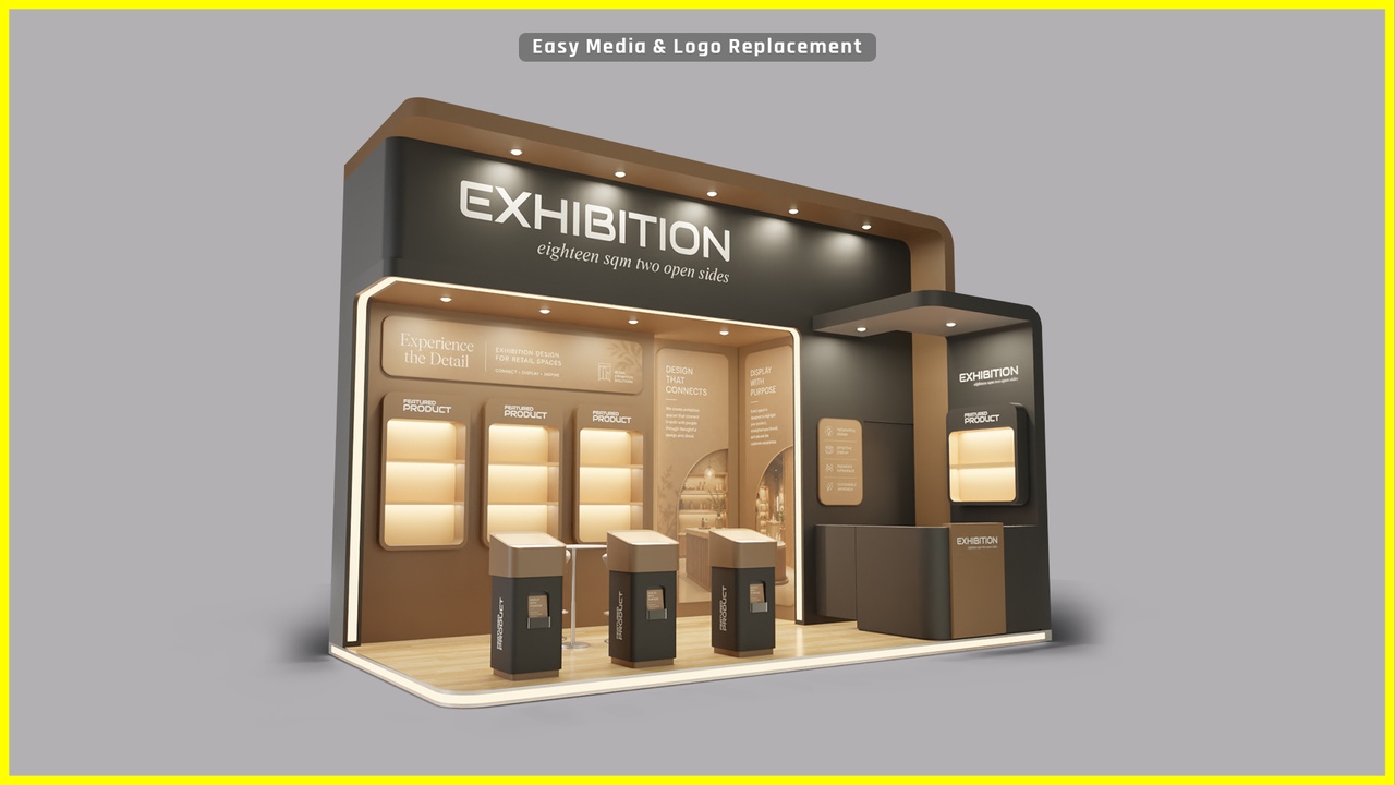 File multimediali per l'articolo Modular 18 Sqm Exhibition Stand: Retail Concept | Corner Space: 1