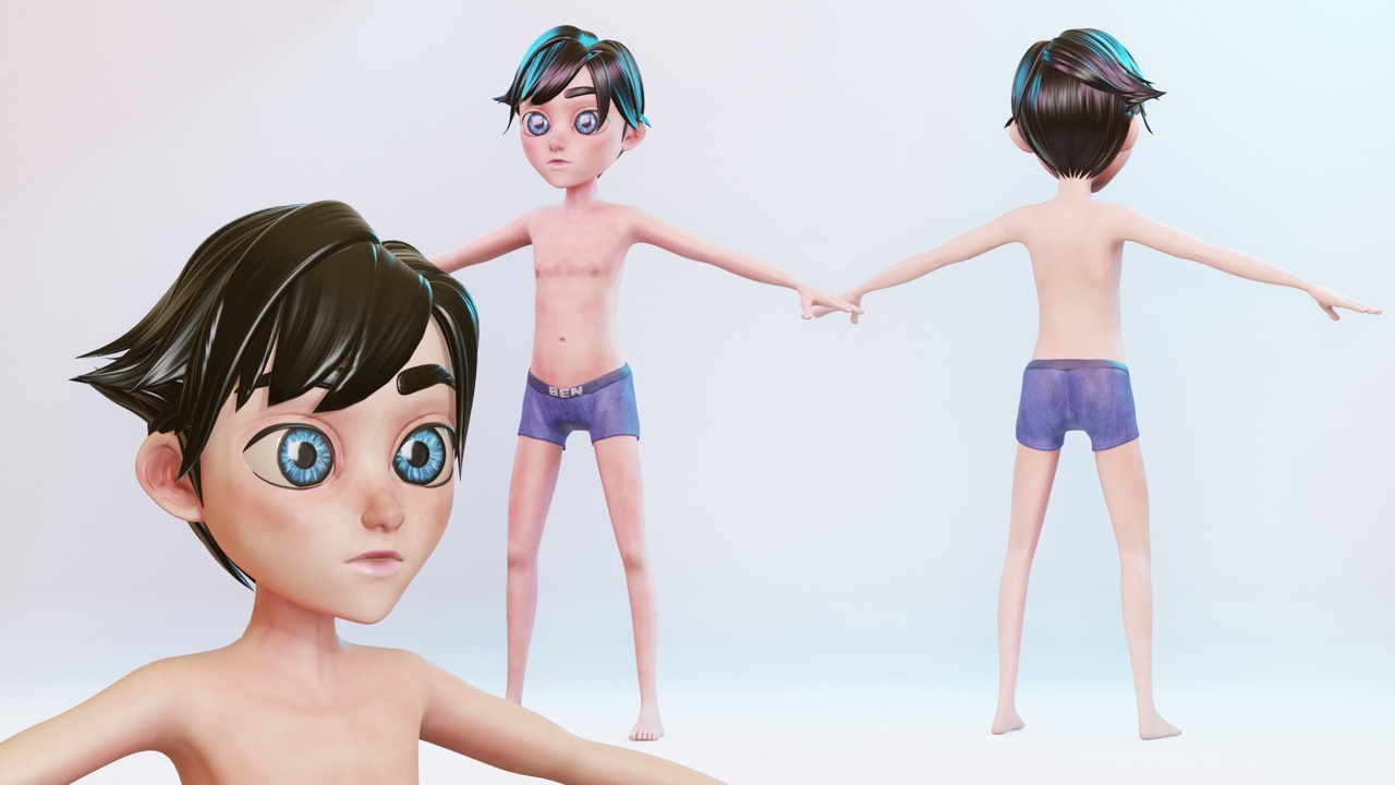 Media 1 for listing Stylized Cartoon Kid Boy Rigged Base Mesh 3D Character