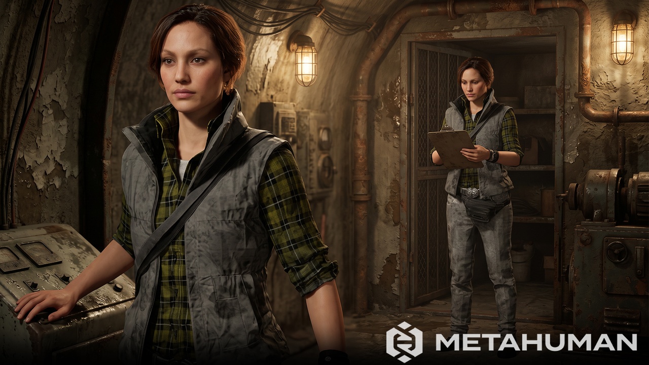 Media 1 for listing Women's Plaid Shirt and Utility Vest Outfit with Cargo Jeans and Waist Pack