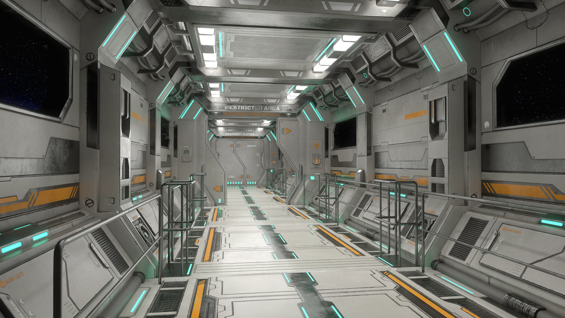 Sci-Fi Modular Corridor & Door Ver.2 - Low Poly | Fab