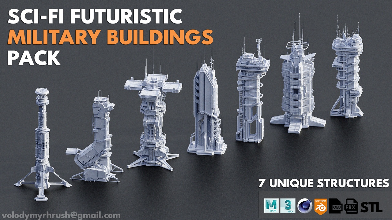 Media 1 for listing Sci-Fi Futuristic Military Buildings Pack