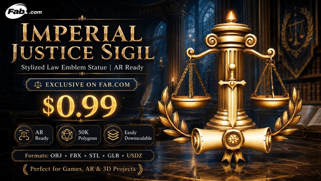 Imperial Justice Sigil | Stylized Law Emblem Statue | AR Ready — Cobalt Game Assets