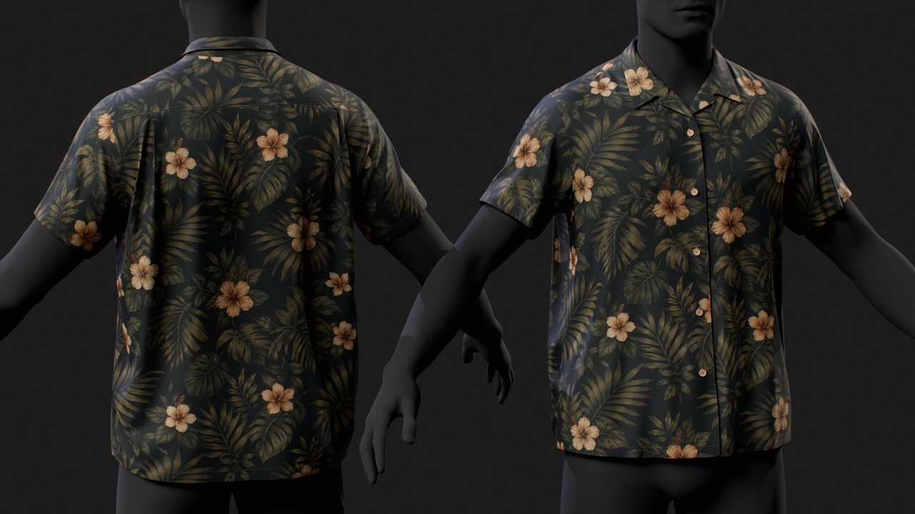 Media 1 for listing Hawaiian Floral Shirt for MetaHuman – Parametric Wardrobe (MHPKG)