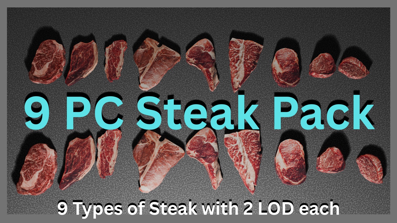 Media 1 for listing Low Poly Steak Pack (9 PCS) – Stylized Game‑Ready Food Assets