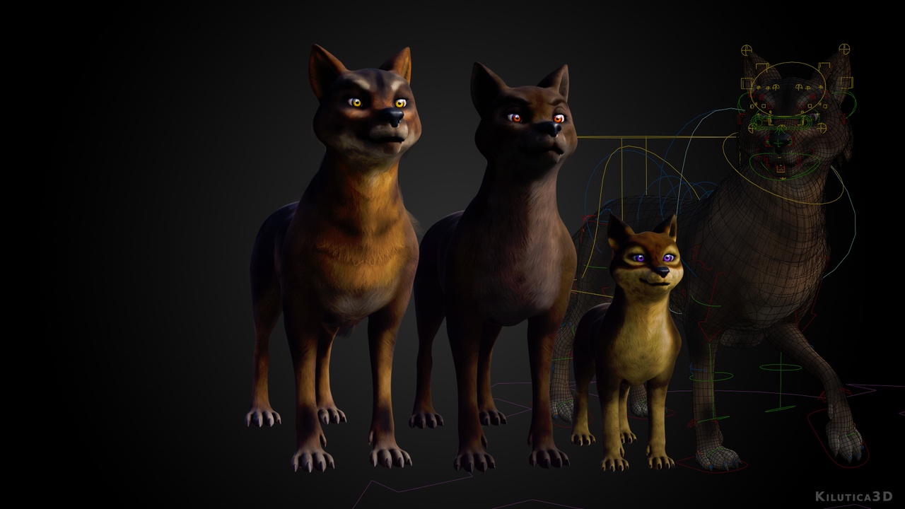 Multimedia 1 para anuncio Wolf Pack - Rigged Cartoon-Realistic 3D Model Pack for Blender