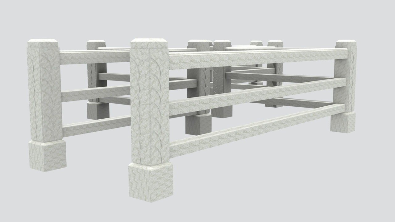 Media 1 for listing Carved White Stone Fence with Triple Rails and Chamfered Post Caps 3D Model