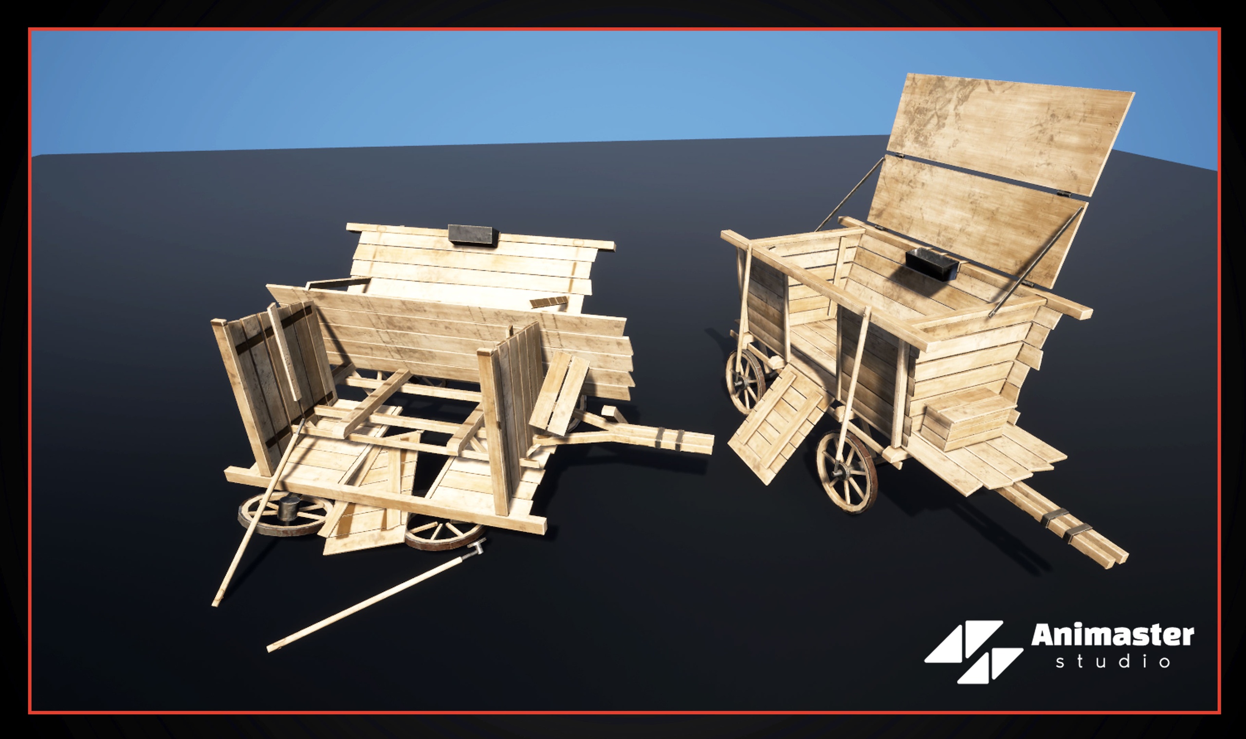 Media 1 for listing Medieval Food Cart – Rigged & Animated Market Vendor Cart with Broken Variant