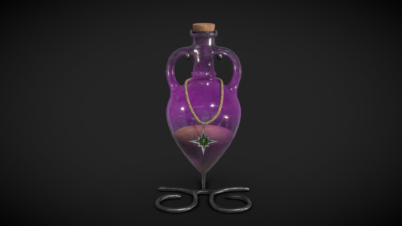Media 1 for listing Magic Potion Bottle with Hanging Amulet - Low Poly Fantasy RPG Asset for Games