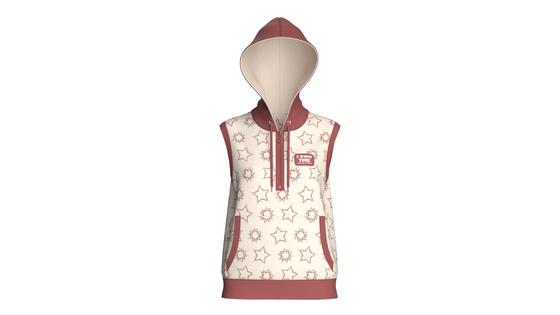 Media 1 for listing Girls Star Printed Half - Zip Sleeveless Hooded | High Poly