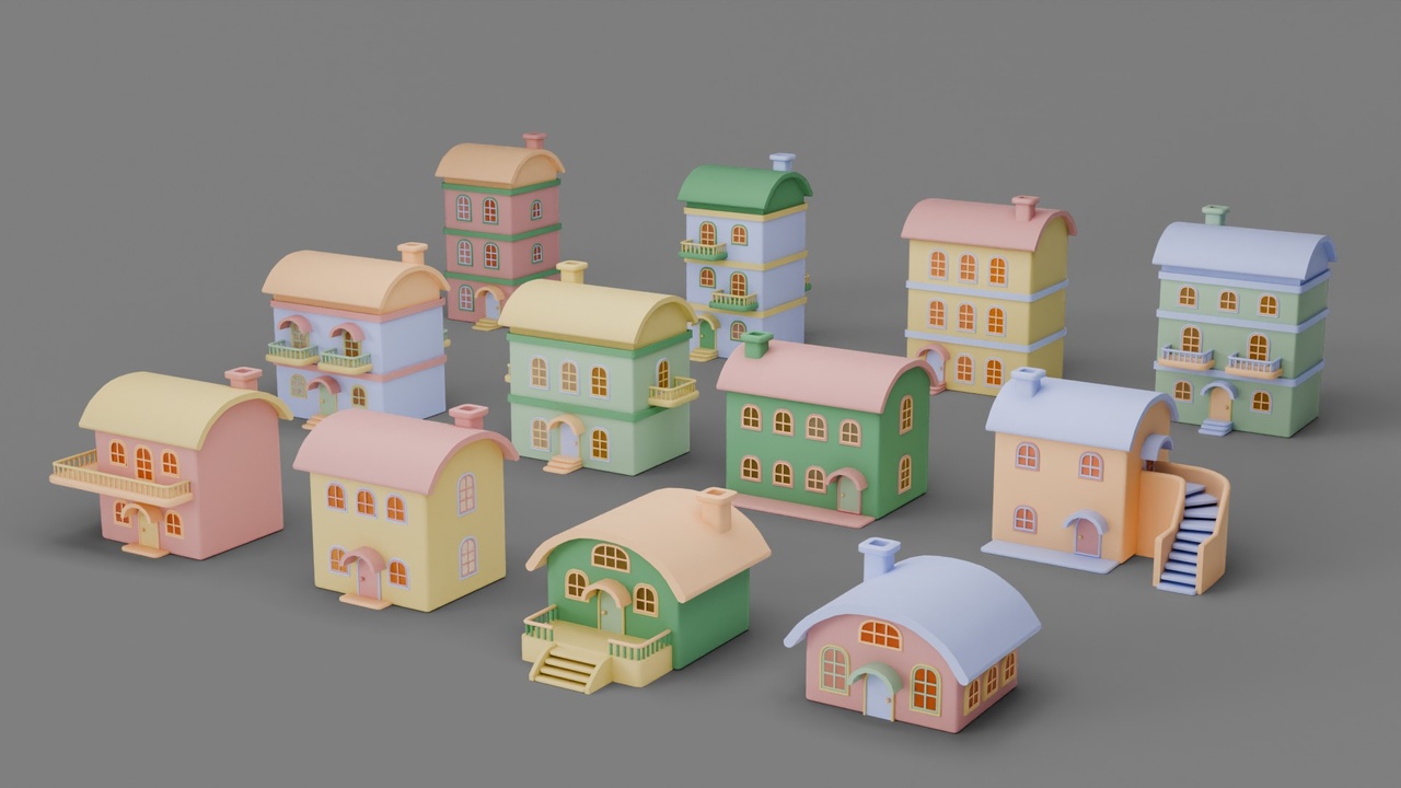 Stylized Background Cozy Houses Pack | Fab