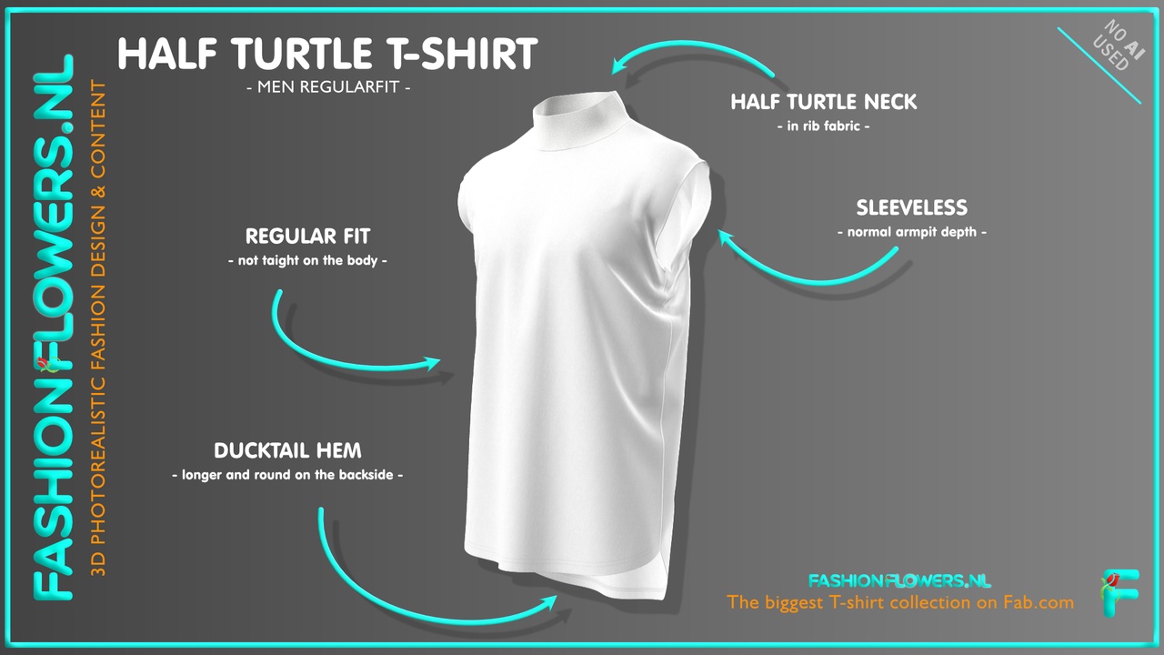 Media 1 for listing White Colour Sleeveless Half Turtleneck Ducktail T-shirt | Longer Backside Shirt