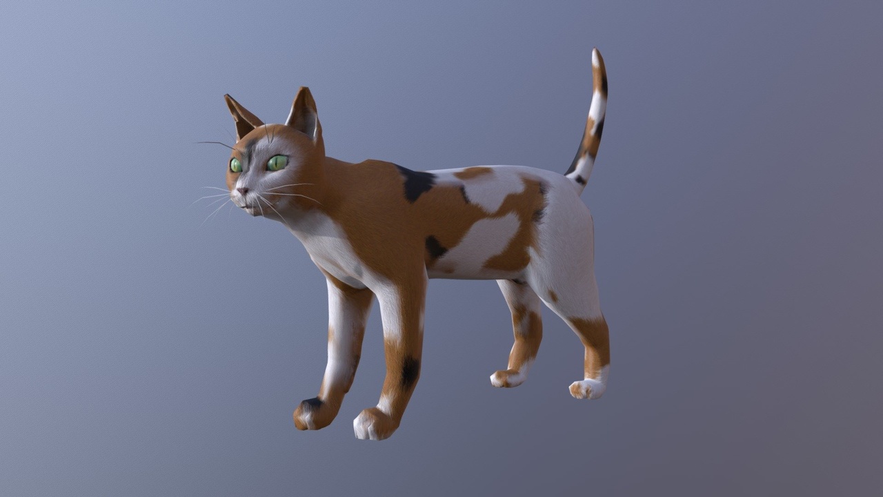 Media 1 for listing Animated Game Ready Calico Cat