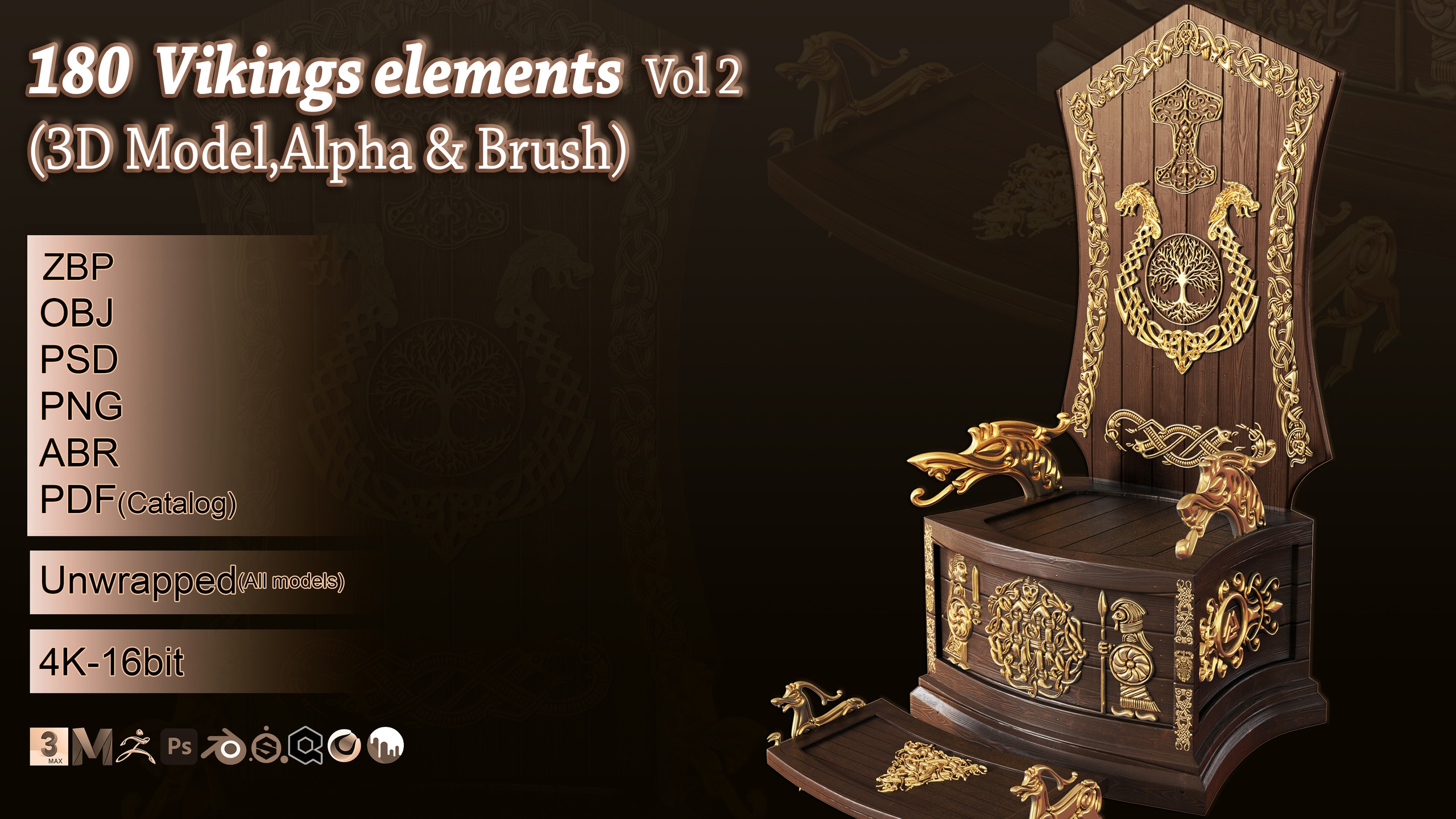 Media 1 for listing 180 Viking elements 3D Model,alpha and brush Vol 2