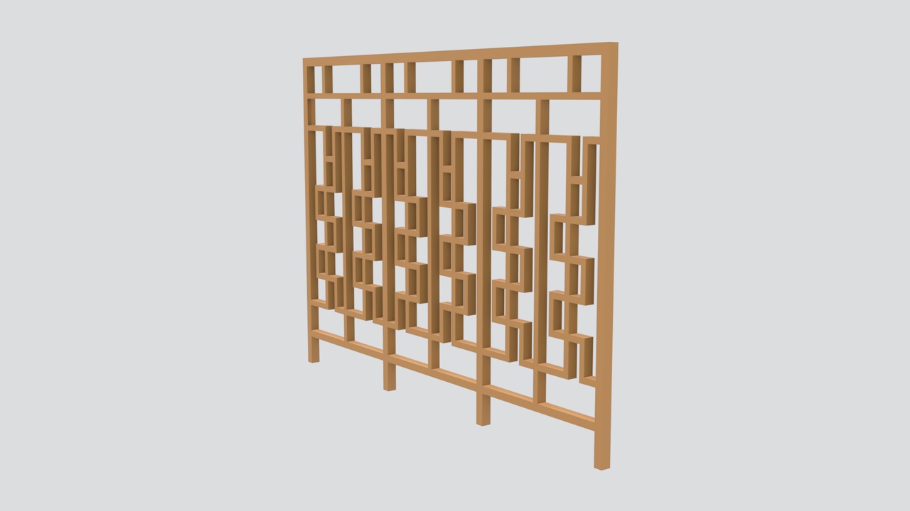 Media 1 for listing Oak Wood Lattice Screen with Stepped Geometric Fretwork Pattern 3D Model