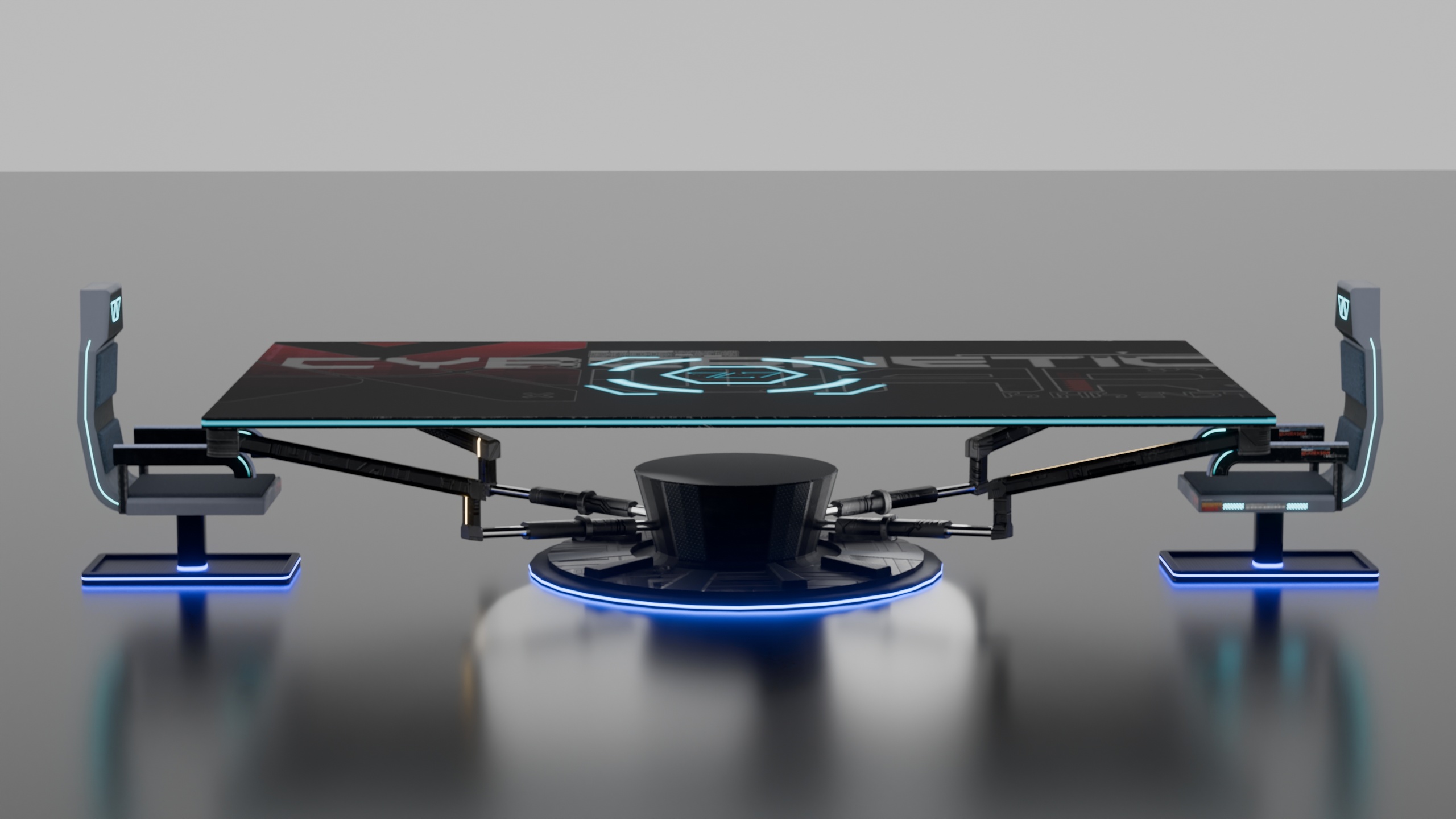 Media 1 for listing Sci-Fi Cyberpunk Conference Table - Futuristic Meeting Desk with Neon Lights .