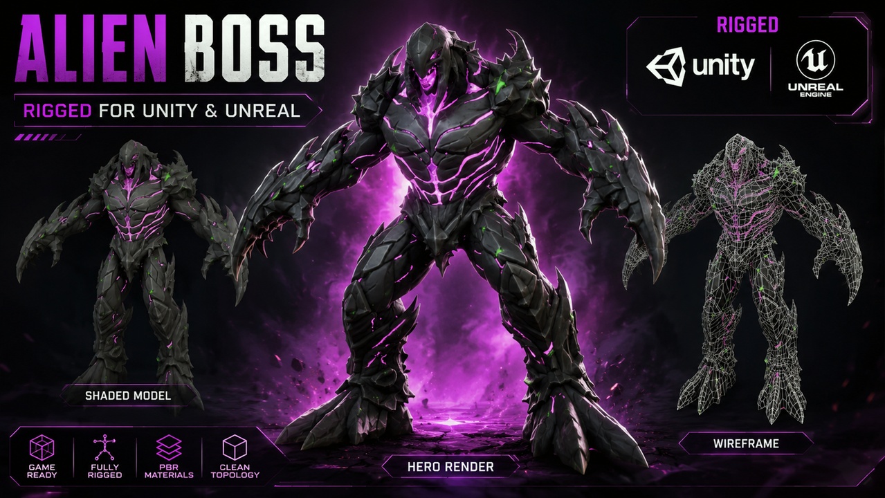 Media 1 for listing Alien Boss – Rigged 3D Monster Character for Unity & Unreal Engine