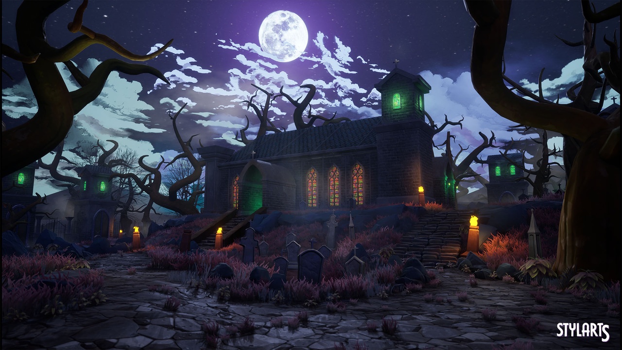 Media 1 for listing Stylized Spooky Cemetery & Crypt