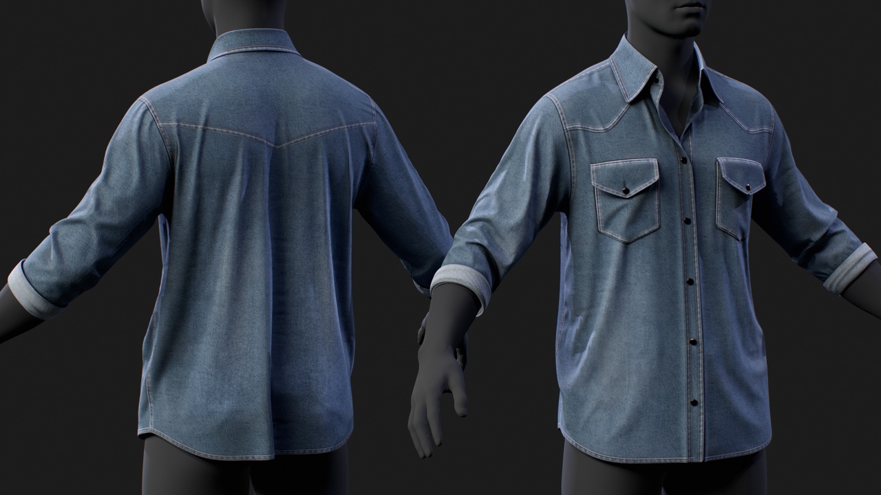 Media 1 for listing Western Denim Shirt for MetaHuman – Parametric Wardrobe (MHPKG)