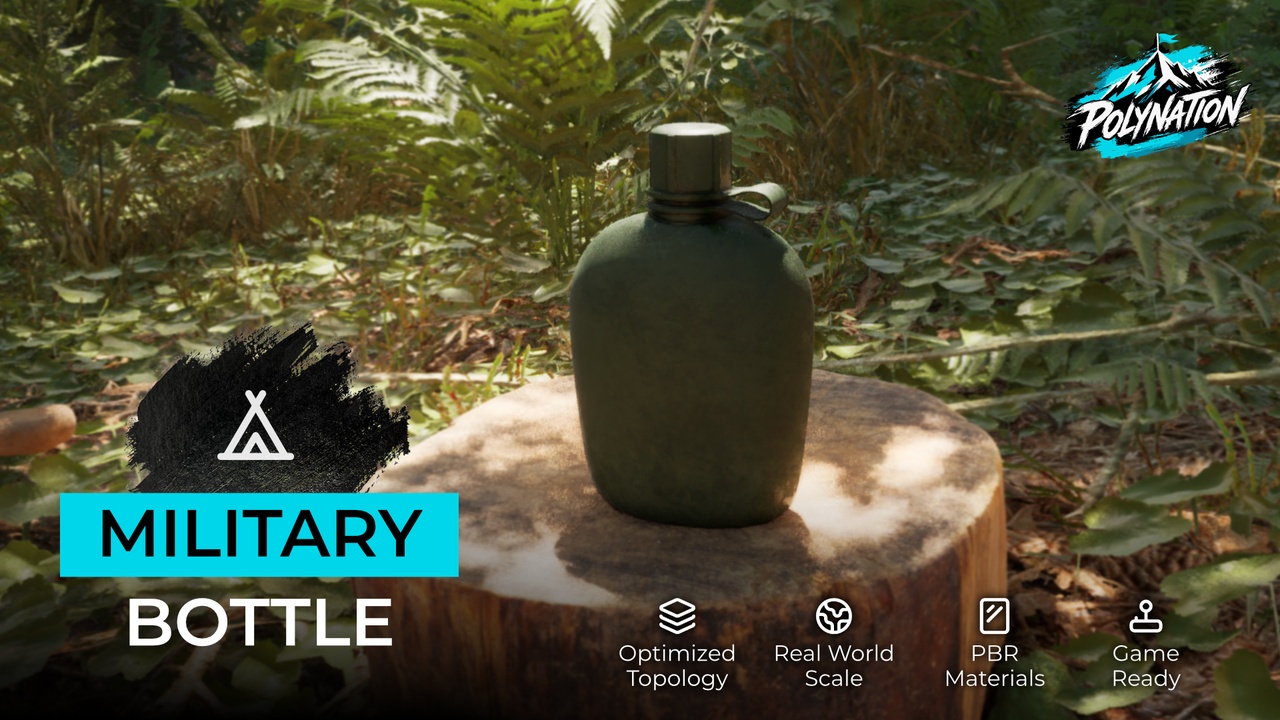 Media 1 for listing Survival Canteen / Military Water Bottle - Game Ready PBR